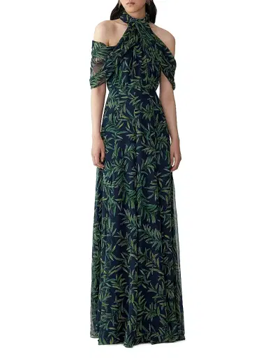 Carolina Herrera Women's Leaf-Print Draped Halterneck Off-The-Shoulder Blouse | Thumbnail 2 Carolina Herrera Women's Leaf-Print Draped Halterneck Off-The-Shoulder Blouse | Thumbnail 2