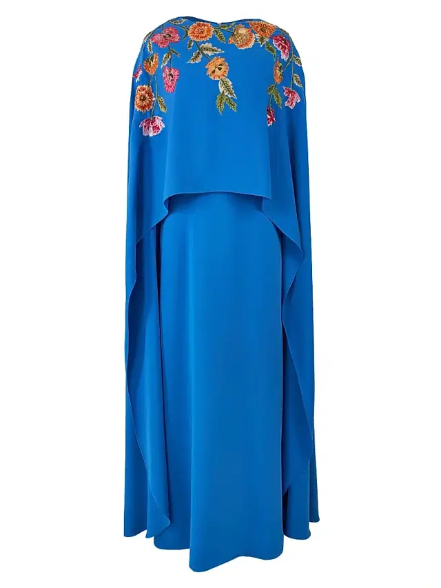 Women's Floral-Embroidered Cape Caftan-Inspired Gown - Bluebell Multi