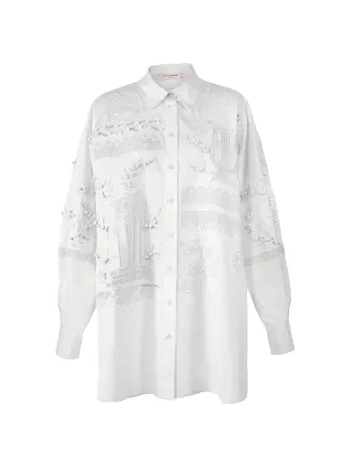 Carolina Herrera Women's Embroidered Oversized Button-Front Top | Thumbnail 1 Carolina Herrera Women's Embroidered Oversized Button-Front Top | Thumbnail 1