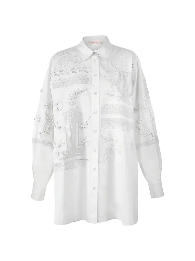 Women's Embroidered Oversized Button-Front Top - White