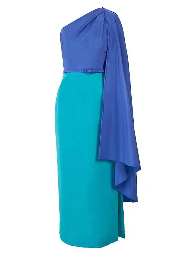 Carolina Herrera Women's Colorblocked Silk Draped Shoulder Sheath Gown - Turquoise Multi