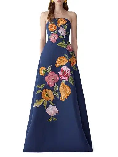 Carolina Herrera Women's Floral-Embroidered Silk Strapless Gown | Thumbnail 2