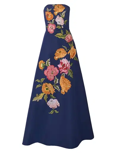 Carolina Herrera Women's Floral-Embroidered Silk Strapless Gown - Midnight Multi - Size 2 | Thumbnail 1 Carolina Herrera Women's Floral-Embroidered Silk Strapless Gown - Midnight Multi - Size 2 | Thumbnail 1