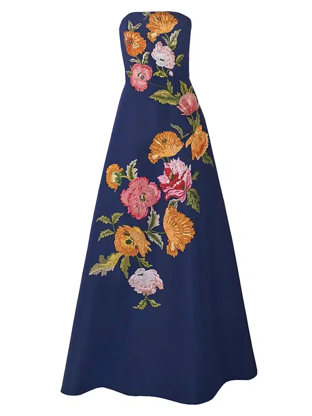 Carolina Herrera Women's Floral-Embroidered Silk Strapless Gown - Midnight Multi