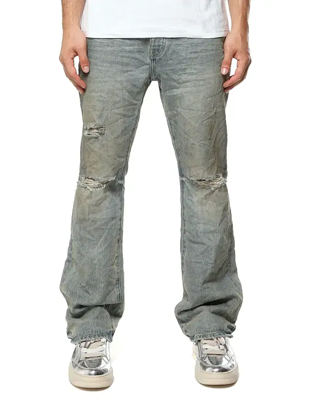 Men's Dirty Fade Down Rip Boot Jeans - Light Indigo
