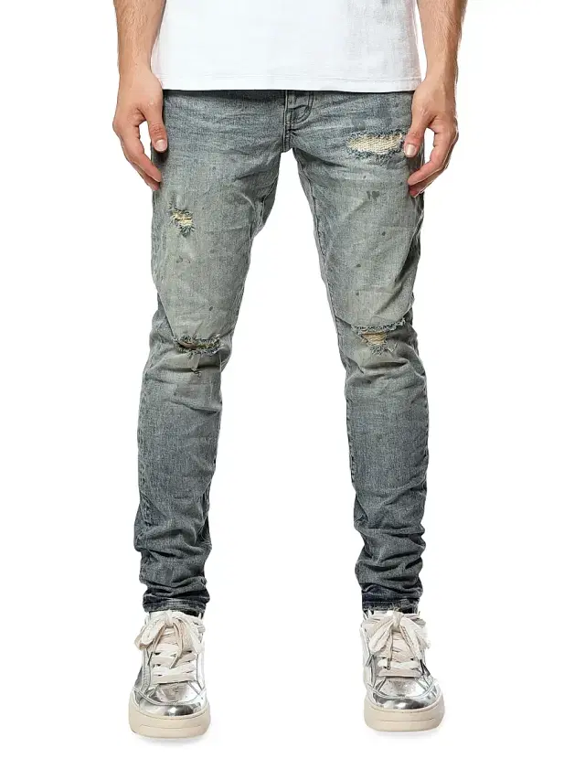 Men's Distressed Skinny Jeans - Light Indigo