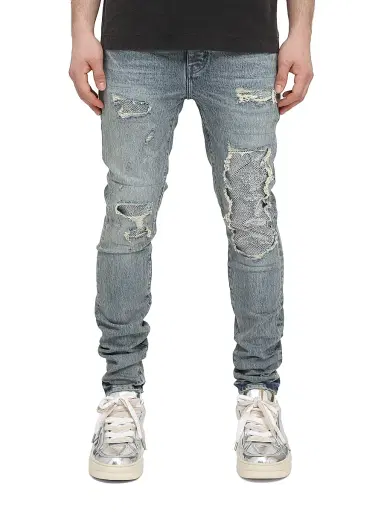 Purple Brand Men's Beaded Repair Skinny Jeans - Light Indigo | Thumbnail 1