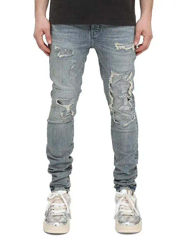Purple Brand Men's Beaded Repair Skinny Jeans - Light Indigo