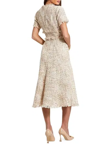Mac Duggal Women's Petite Tweed Fringe A-Line Midi-Dress - Blush - Size Petite 14 | Thumbnail 2