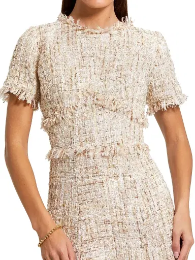 Mac Duggal Women's Petite Tweed Fringe A-Line Midi-Dress - Blush - Size Petite 14 | Thumbnail 3