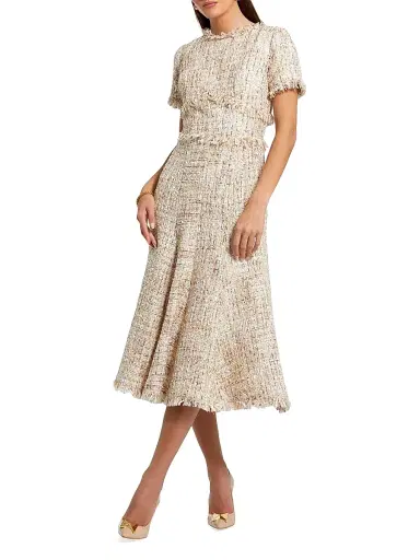 Mac Duggal Women's Petite Tweed Fringe A-Line Midi-Dress - Blush - Size Petite 14 | Thumbnail 1
