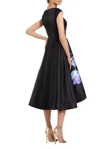 Mac Duggal Women's Petite Floral Satin Fit & Flare Midi-Dress - Black Multi - Size Petite 16 | Thumbnail 2