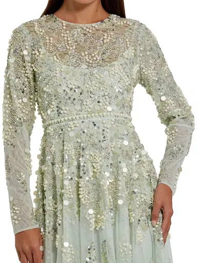 Mac Duggal Women's Pearl-Embellished Mesh A-Line Gown - Sage - Size 20 | Thumbnail 3 Mac Duggal Women's Pearl-Embellished Mesh A-Line Gown - Sage - Size 20 | Thumbnail 3