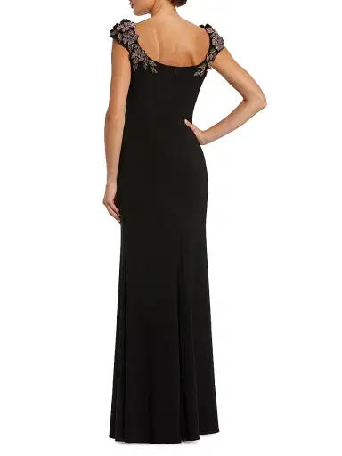 Mac Duggal Women's 3D Floral Jersey Column Gown - Black - Size 14 | Thumbnail 2