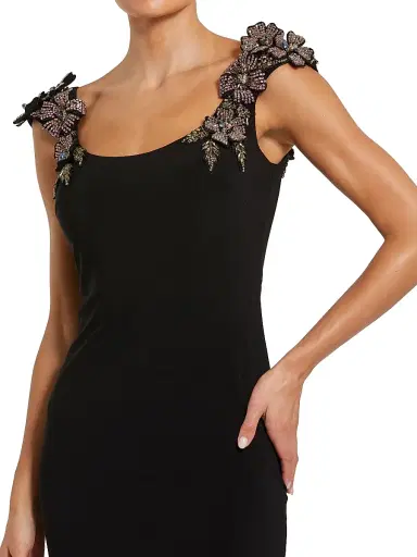 Mac Duggal Women's 3D Floral Jersey Column Gown - Black - Size 14 | Thumbnail 3