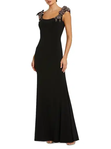 Mac Duggal Women's 3D Floral Jersey Column Gown - Black - Size 14 | Thumbnail 1