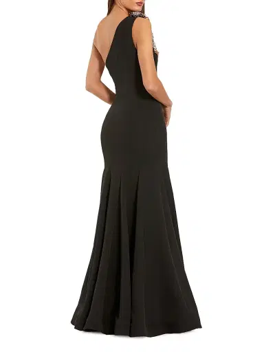 Mac Duggal Women's One-Shoulder Beaded Crepe Mermaid Gown - Black Multi - Size 16 | Thumbnail 2