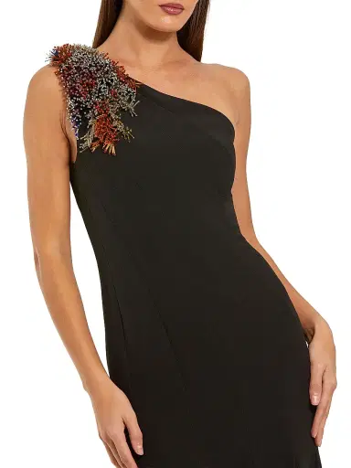 Mac Duggal Women's One-Shoulder Beaded Crepe Mermaid Gown - Black Multi - Size 16 | Thumbnail 3