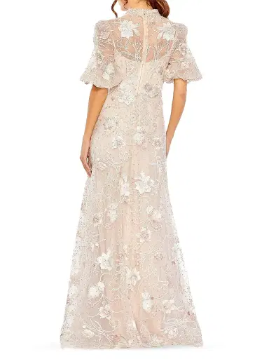 Mac Duggal Women's Petite Floral Embroidered A-Line V-Neck Gown - Blush - Size Petite 14 | Thumbnail 2