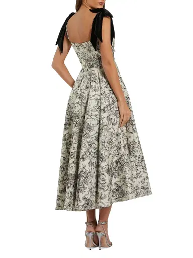 Mac Duggal Women's Brocade Bow A-Line Midi-Dress - Black Multi - Size 14 | Thumbnail 2
