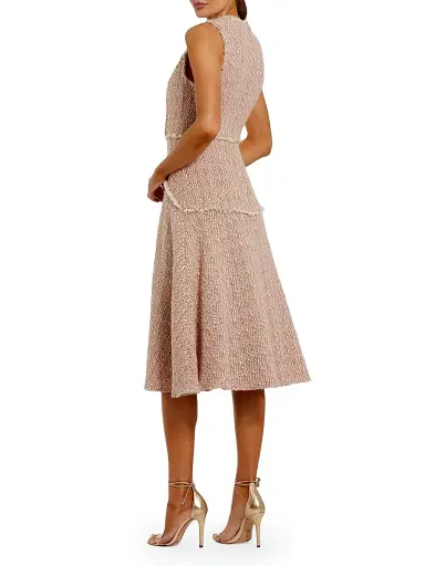 Mac Duggal Women's Bouclé A-Line Round-Neck Midi-Dress - Blush Gold - Size 14 | Thumbnail 2