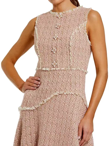 Mac Duggal Women's Bouclé A-Line Round-Neck Midi-Dress - Blush Gold - Size 14 | Thumbnail 3