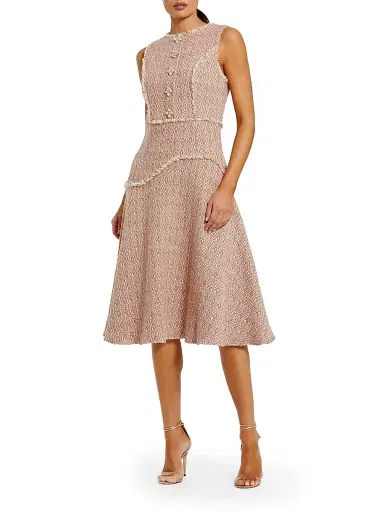 Mac Duggal Women's Bouclé A-Line Round-Neck Midi-Dress - Blush Gold - Size 14 | Thumbnail 1