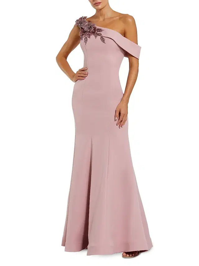 Women's Embellished Crepe Off-The-Shoulder Mermaid Gown - Rose