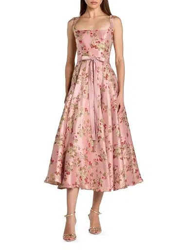 Mac Duggal Women's Petite Floral Brocade Fit-&-Flare Midi-Dress - Pink Multi - Size Petite 12 | Thumbnail 1