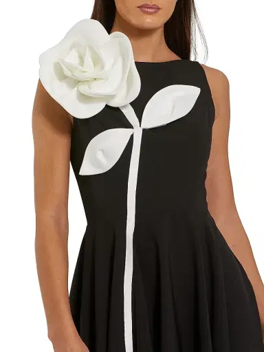 Mac Duggal Women's Floral Appliqué Crepe A-Line Midi-Dress - Black Ivory - Size 16 | Thumbnail 3 Mac Duggal Women's Floral Appliqué Crepe A-Line Midi-Dress - Black Ivory - Size 16 | Thumbnail 3