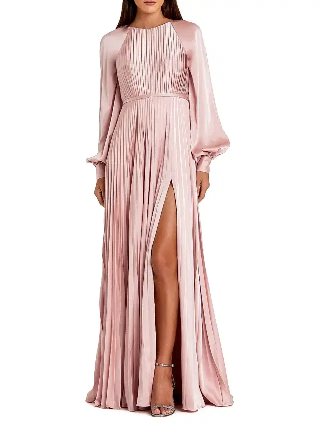 Mac Duggal Women's Petite Ieena 1 Pleated Satin Gown - Blush Petite 14