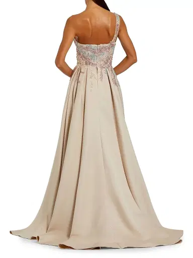 Mac Duggal Women's Embroidered Sequined One-Shoulder Gown - Champagne Multi - Size 12 | Thumbnail 2
