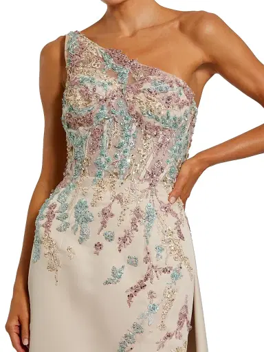 Mac Duggal Women's Embroidered Sequined One-Shoulder Gown - Champagne Multi - Size 12 | Thumbnail 3