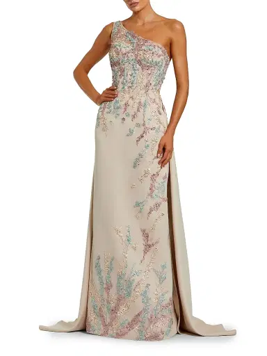 Mac Duggal Women's Embroidered Sequined One-Shoulder Gown - Champagne Multi - Size 12 | Thumbnail 1