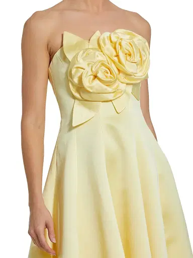 Mac Duggal Women's 3D Floral Applique Satin A-Line Gown - Buttercup - Size 14 | Thumbnail 3 Mac Duggal Women's 3D Floral Applique Satin A-Line Gown - Buttercup - Size 14 | Thumbnail 3