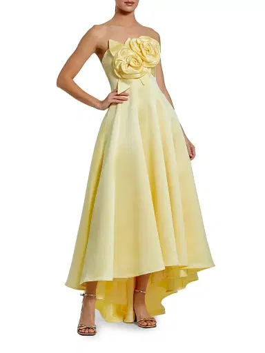 Mac Duggal Women's 3D Floral Applique Satin A-Line Gown - Buttercup - Size 14 | Thumbnail 1 Mac Duggal Women's 3D Floral Applique Satin A-Line Gown - Buttercup - Size 14 | Thumbnail 1