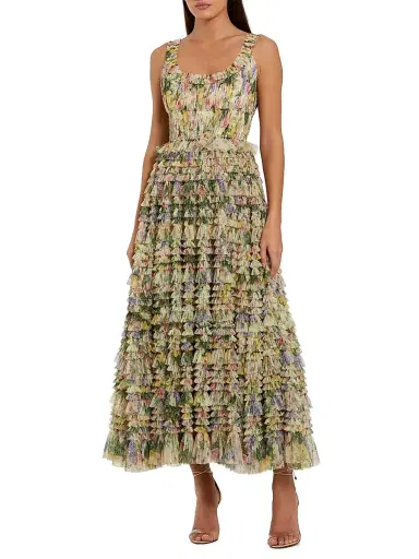 Mac Duggal Women's Ruffled Fit & Flare Maxi Dress - Yellow Multi - Size 16 | Thumbnail 1 Mac Duggal Women's Ruffled Fit & Flare Maxi Dress - Yellow Multi - Size 16 | Thumbnail 1