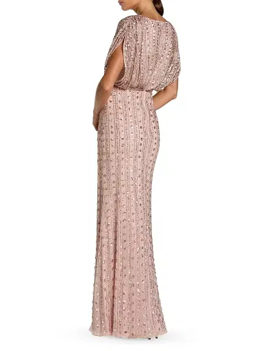 Mac Duggal Women's Beaded Mesh Column Gown - Vintage Rose - Size 20 | Thumbnail 2 Mac Duggal Women's Beaded Mesh Column Gown - Vintage Rose - Size 20 | Thumbnail 2