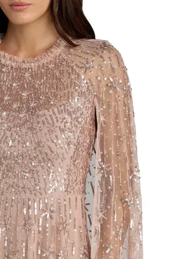 Mac Duggal Women's Sequined Cape-Sleeve Gown - Rose - Size 18 | Thumbnail 3