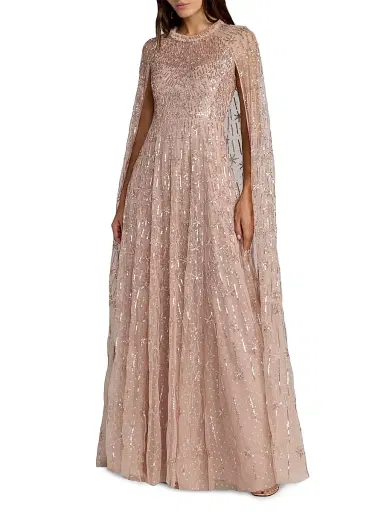 Mac Duggal Women's Sequined Cape-Sleeve Gown - Rose - Size 18 | Thumbnail 1