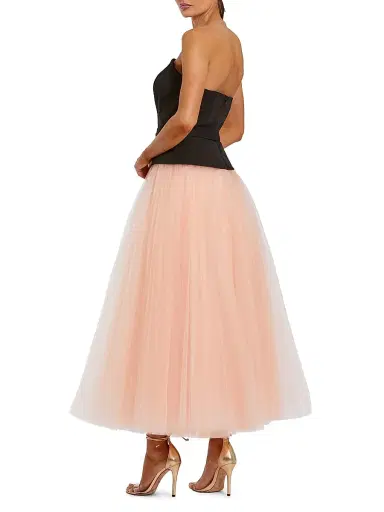 Mac Duggal Women's Crepe Tulle Fit-&-Flare Midi-Dress - Black Pink - Size 14 | Thumbnail 2 Mac Duggal Women's Crepe Tulle Fit-&-Flare Midi-Dress - Black Pink - Size 14 | Thumbnail 2