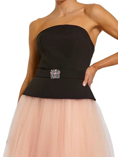 Mac Duggal Women's Crepe Tulle Fit-&-Flare Midi-Dress - Black Pink - Size 14 | Thumbnail 3 Mac Duggal Women's Crepe Tulle Fit-&-Flare Midi-Dress - Black Pink - Size 14 | Thumbnail 3