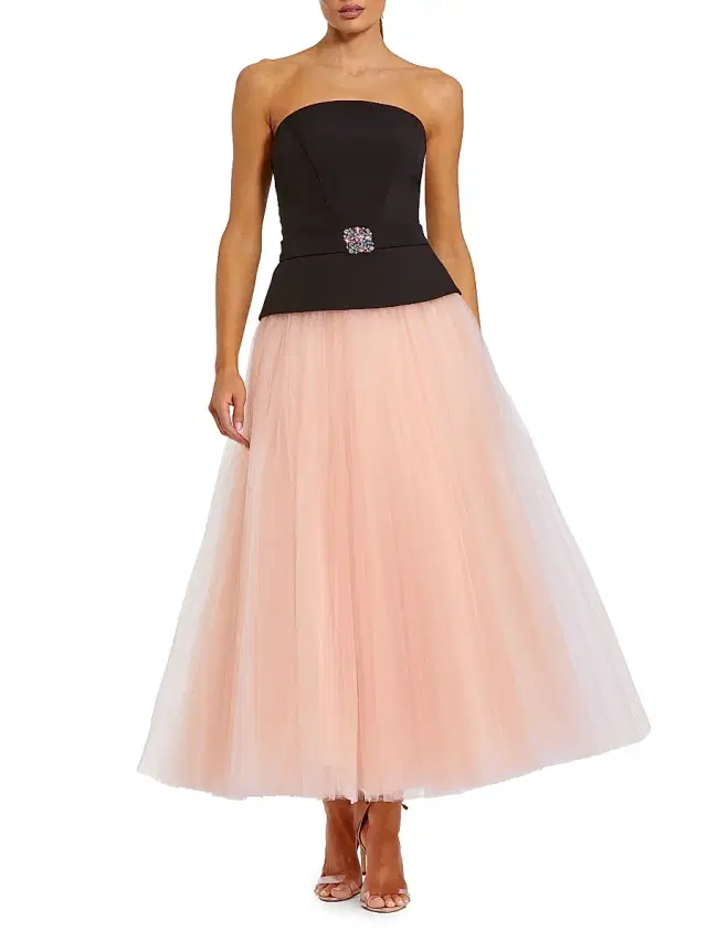 Women's Crepe Tulle Fit-&-Flare Midi-Dress - Black Pink