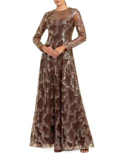 Mac Duggal Women's Sequined-Mesh A-Line Gown - Bronze - Size 16 | Thumbnail 1 Mac Duggal Women's Sequined-Mesh A-Line Gown - Bronze - Size 16 | Thumbnail 1