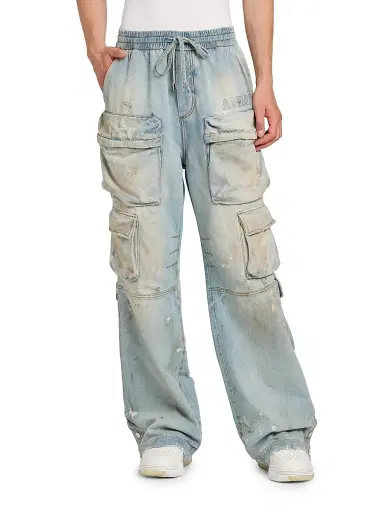 AMIRI Men's Distressed Denim Mid-Rise Straight-Leg Cargo Jeans - Perfect Antique Indigo - Size Small | Thumbnail 3 AMIRI Men's Distressed Denim Mid-Rise Straight-Leg Cargo Jeans - Perfect Antique Indigo - Size Small | Thumbnail 3