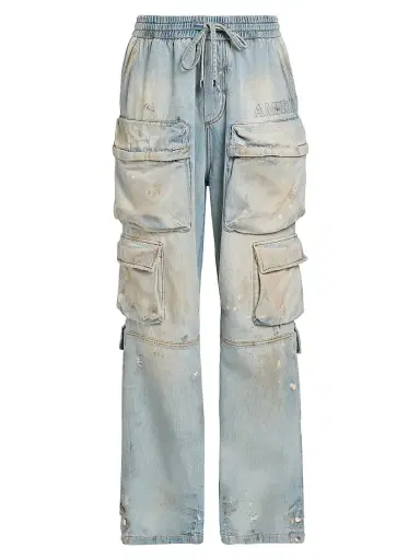 AMIRI Men's Distressed Denim Mid-Rise Straight-Leg Cargo Jeans - Perfect Antique Indigo - Size Small | Thumbnail 1 AMIRI Men's Distressed Denim Mid-Rise Straight-Leg Cargo Jeans - Perfect Antique Indigo - Size Small | Thumbnail 1