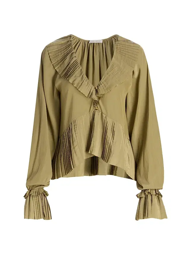 Ramy Brook Women's Jacklyn Pleated Ruffle Blouse - Safari