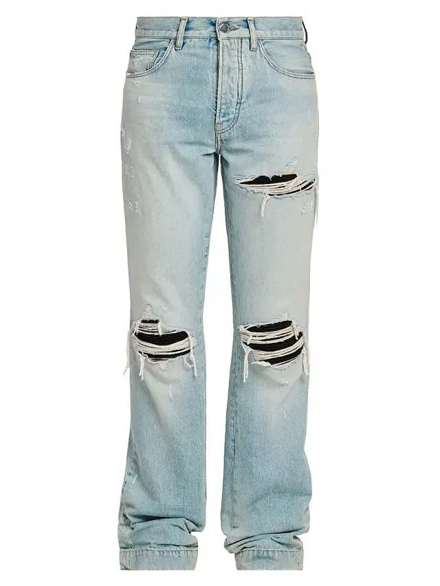 Amiri Men's Mx1 Distressed Denim Mid-Rise Straight-Leg Jeans - Mist Indigo