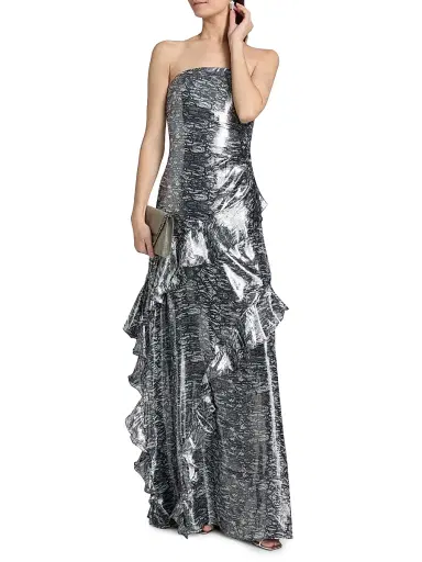 Ramy Brook Women's Dominika Ruffled Metallic Jacquard Strapless Gown | Thumbnail 3 Ramy Brook Women's Dominika Ruffled Metallic Jacquard Strapless Gown | Thumbnail 3
