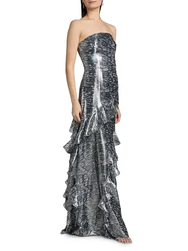 Ramy Brook Women's Dominika Ruffled Metallic Jacquard Strapless Gown | Thumbnail 4 Ramy Brook Women's Dominika Ruffled Metallic Jacquard Strapless Gown | Thumbnail 4